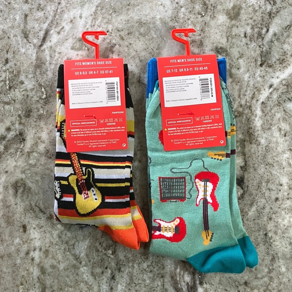 Fender Men's & Women’s Colorful Guitar Socks Set 2 Pair